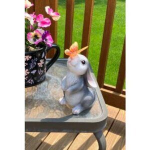 Garden Statue Outdoor Decor-Rabbit with Solar Butterfly Changing Lights